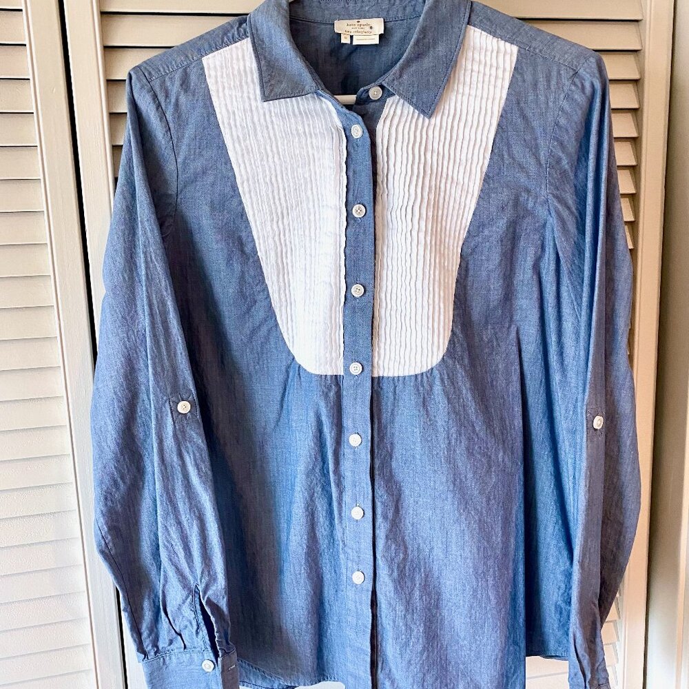 Kate Spade Chambray Tuxedo Button Tab Shirt Blouse Top Size 8